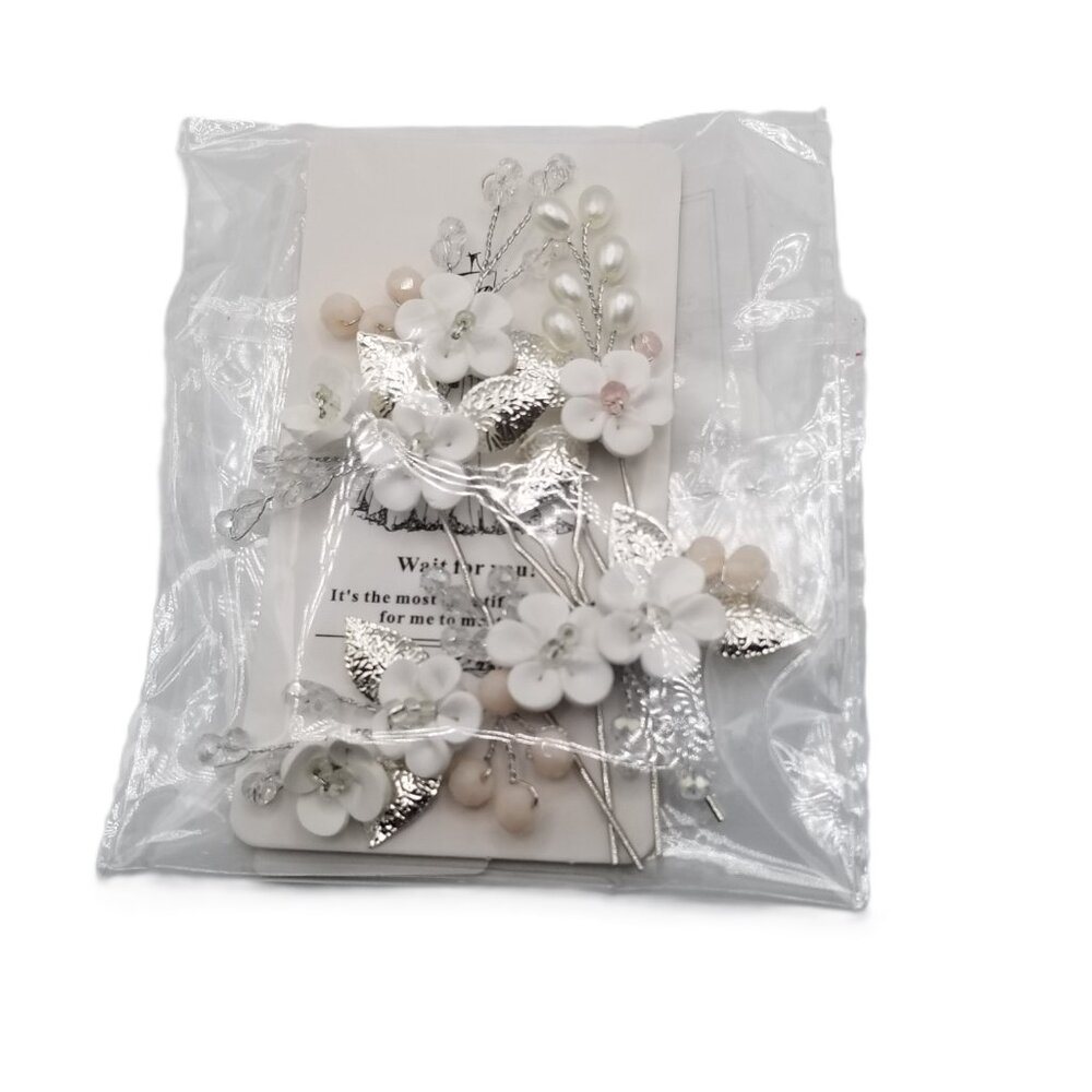 Casdre Pearl Flower Bridal Hair Pins Silver Leaf Wedding Bride New